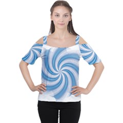 Prismatic Hole Blue Cutout Shoulder Tee