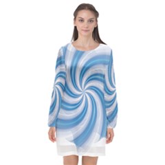 Prismatic Hole Blue Long Sleeve Chiffon Shift Dress 