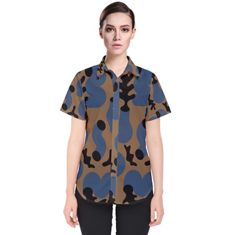 Superfiction Object Blue Black Brown Pattern Women s Short Sleeve Shirt by Mariart