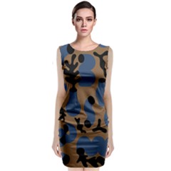 Superfiction Object Blue Black Brown Pattern Sleeveless Velvet Midi Dress