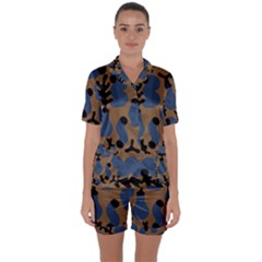 Superfiction Object Blue Black Brown Pattern Satin Short Sleeve Pyjamas Set by Mariart