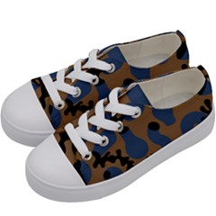 Superfiction Object Blue Black Brown Pattern Kids  Low Top Canvas Sneakers