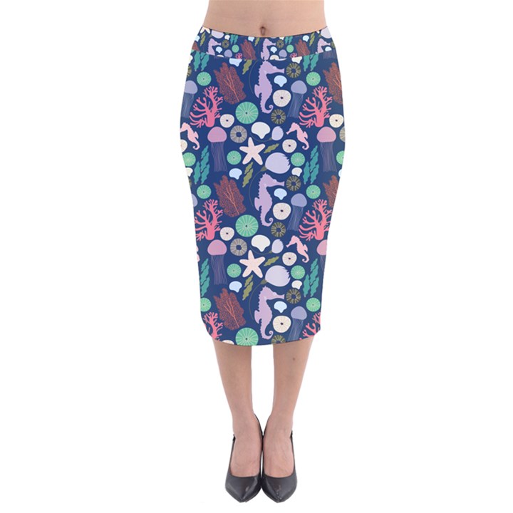 Seahorses Jellyfish Seaworld Sea  Beach Swiim Velvet Midi Pencil Skirt