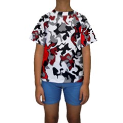 Vector Red Black White Camo Advance Kids  Short Sleeve Swimwear