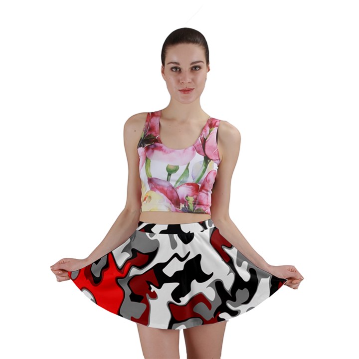 Vector Red Black White Camo Advance Mini Skirt