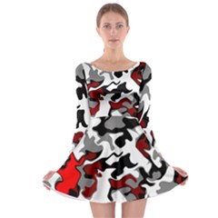 Vector Red Black White Camo Advance Long Sleeve Skater Dress