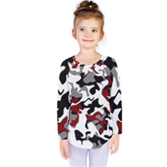 Vector Red Black White Camo Advance Kids  Long Sleeve Tee