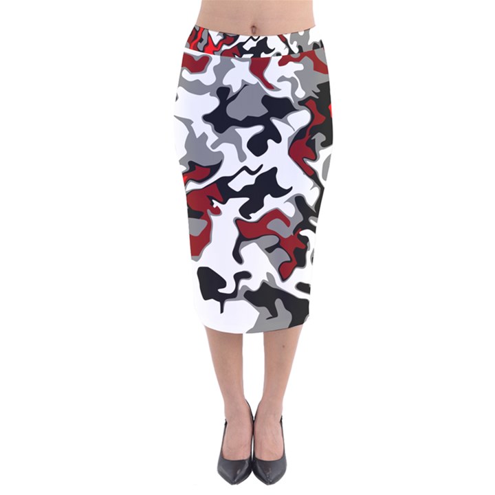 Vector Red Black White Camo Advance Velvet Midi Pencil Skirt