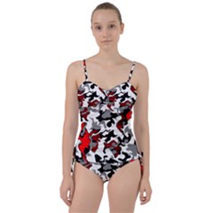 Vector Red Black White Camo Advance Sweetheart Tankini Set by Mariart