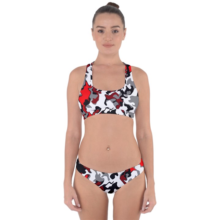 Vector Red Black White Camo Advance Cross Back Hipster Bikini Set