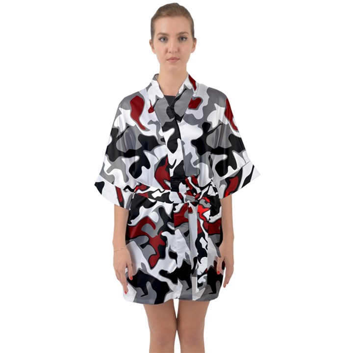 Vector Red Black White Camo Advance Quarter Sleeve Kimono Robe