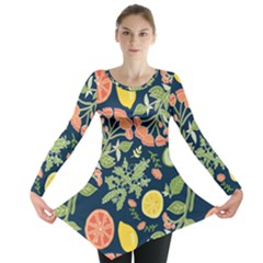 Summer Fruite Orange Lemmon Tomato Long Sleeve Tunic  by Mariart