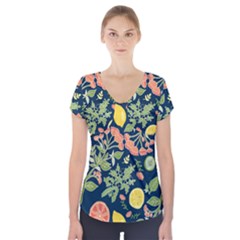 Summer Fruite Orange Lemmon Tomato Short Sleeve Front Detail Top by Mariart