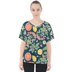 Summer Fruite Orange Lemmon Tomato V-neck Dolman Drape Top