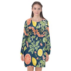 Summer Fruite Orange Lemmon Tomato Long Sleeve Chiffon Shift Dress  by Mariart