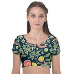 Summer Fruite Orange Lemmon Tomato Velvet Crop Top