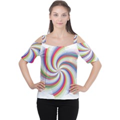 Prismatic Hole Rainbow Cutout Shoulder Tee