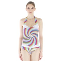 Prismatic Hole Rainbow Halter Swimsuit