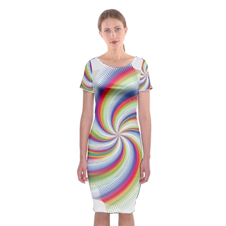 Prismatic Hole Rainbow Classic Short Sleeve Midi Dress