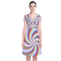 Prismatic Hole Rainbow Short Sleeve Front Wrap Dress