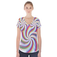 Prismatic Hole Rainbow Short Sleeve Front Detail Top