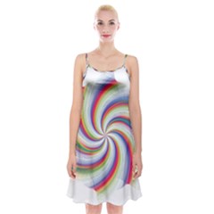 Prismatic Hole Rainbow Spaghetti Strap Velvet Dress