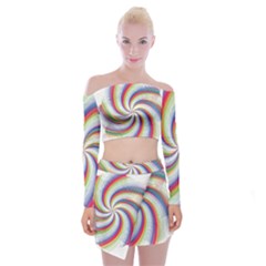 Prismatic Hole Rainbow Off Shoulder Top With Mini Skirt Set by Mariart