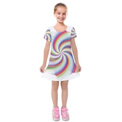 Prismatic Hole Rainbow Kids  Short Sleeve Velvet Dress