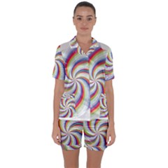 Prismatic Hole Rainbow Satin Short Sleeve Pyjamas Set