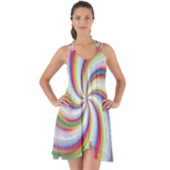 Prismatic Hole Rainbow Show Some Back Chiffon Dress