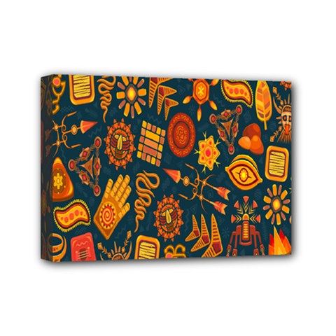 Tribal Ethnic Blue Gold Culture Mini Canvas 7  X 5 