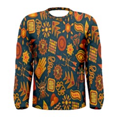 Tribal Ethnic Blue Gold Culture Men s Long Sleeve Tee