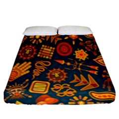 Tribal Ethnic Blue Gold Culture Fitted Sheet (king Size)