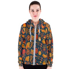 Tribal Ethnic Blue Gold Culture Women s Zipper Hoodie