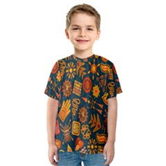 Tribal Ethnic Blue Gold Culture Kids  Sport Mesh Tee