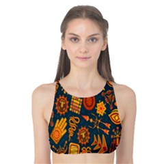 Tribal Ethnic Blue Gold Culture Tank Bikini Top