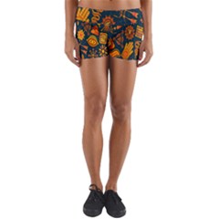 Tribal Ethnic Blue Gold Culture Yoga Shorts