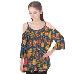 Tribal Ethnic Blue Gold Culture Flutter Tees