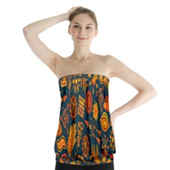 Tribal Ethnic Blue Gold Culture Strapless Top