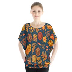 Tribal Ethnic Blue Gold Culture Blouse