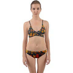 Tribal Ethnic Blue Gold Culture Wrap Around Bikini Set