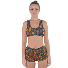 Tribal Ethnic Blue Gold Culture Racerback Boyleg Bikini Set