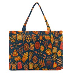 Tribal Ethnic Blue Gold Culture Zipper Medium Tote Bag