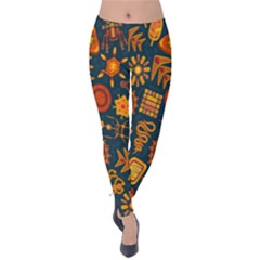 Tribal Ethnic Blue Gold Culture Velvet Leggings