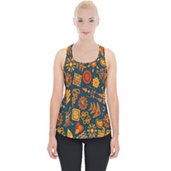 Tribal Ethnic Blue Gold Culture Piece Up Tank Top