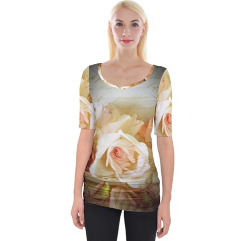 Roses Vintage Playful Romantic Wide Neckline Tee by Celenk