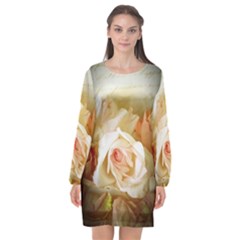 Roses Vintage Playful Romantic Long Sleeve Chiffon Shift Dress  by Celenk