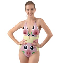 Luck Lucky Pig Pig Lucky Charm Halter Cut-out One Piece Swimsuit by Celenk