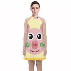 Luck Lucky Pig Pig Lucky Charm Velvet Halter Neckline Dress 