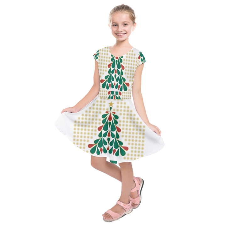 Christmas Tree Present House Star Kids  Short Sleeve Dress